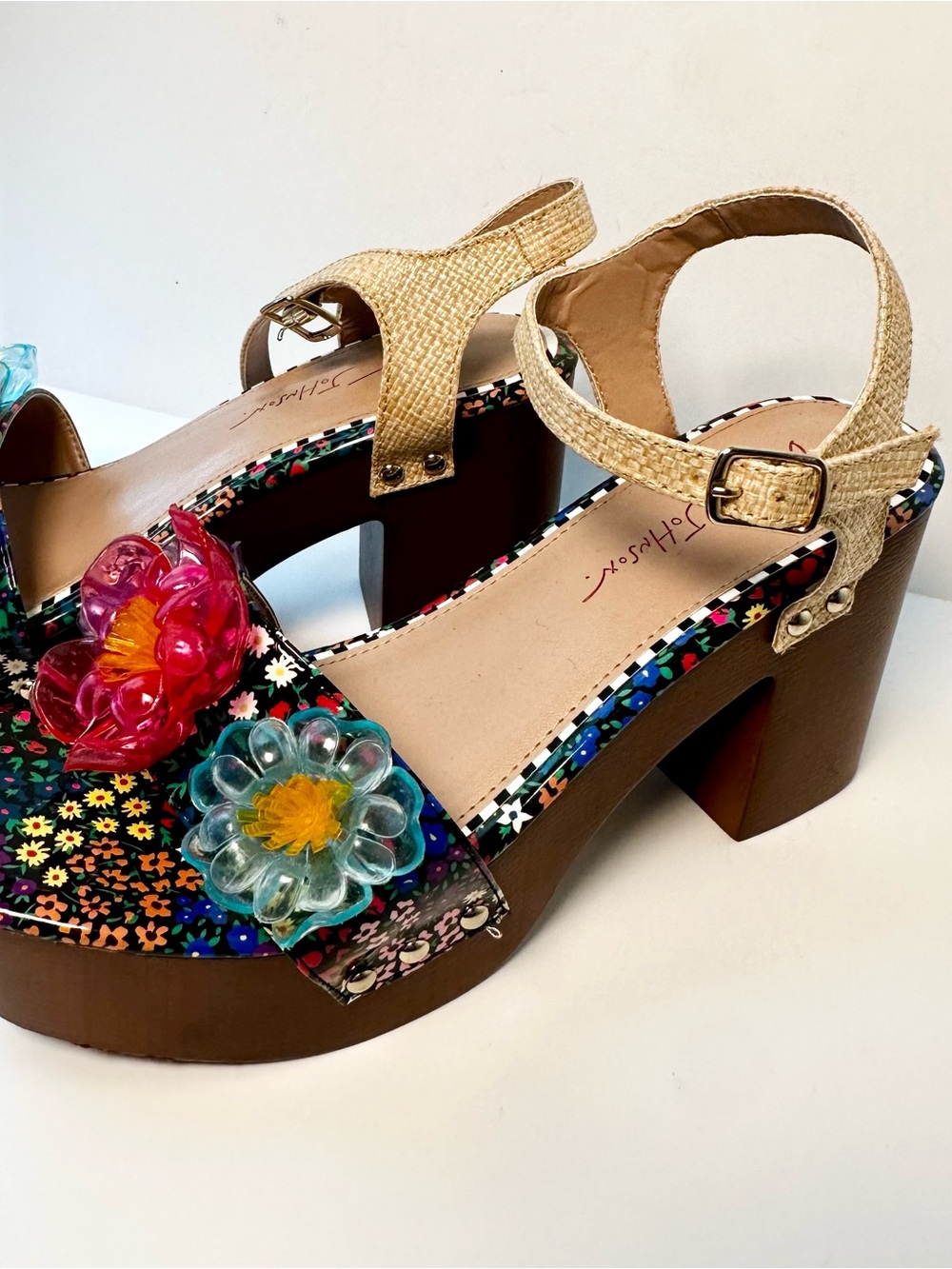 Betsey Johnson Elayne Floral Platform Sandals w/Multicolor Flower Jelly Details - Picture 5 of 10
